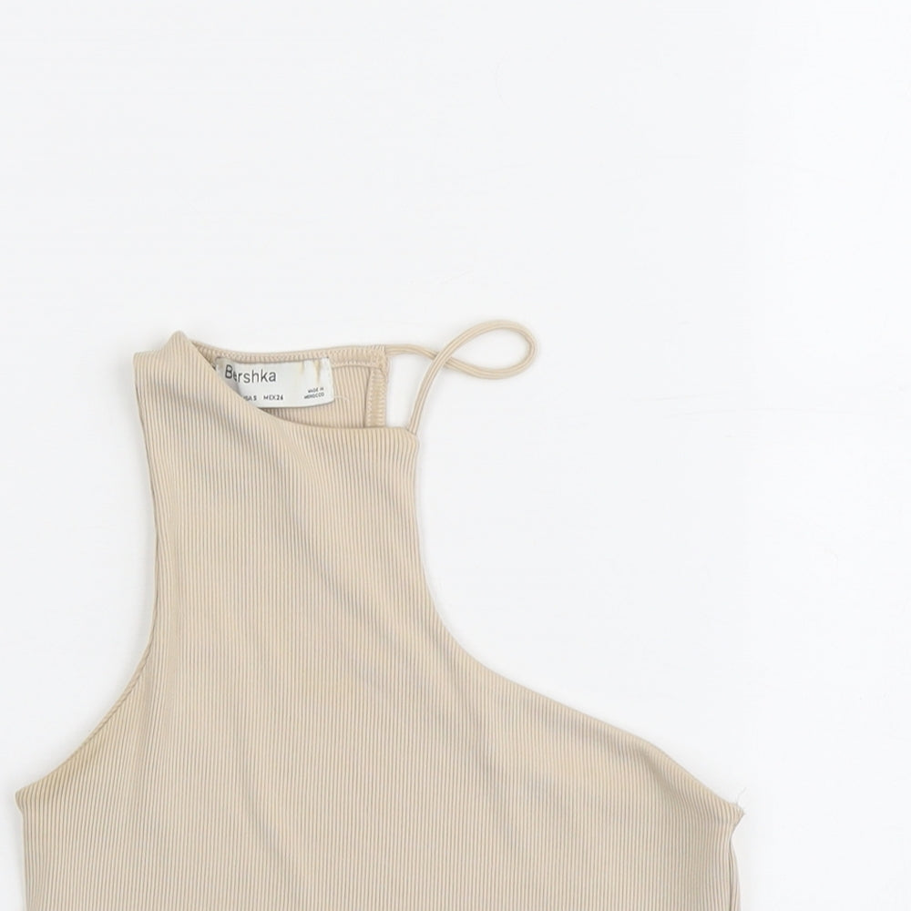Bershka Womens Beige Polyester Cropped Tank Size S Halter