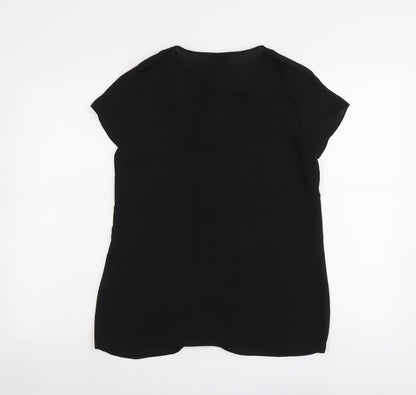 Paraphrase Womens Black Polyester Basic Blouse Size 10 Round Neck