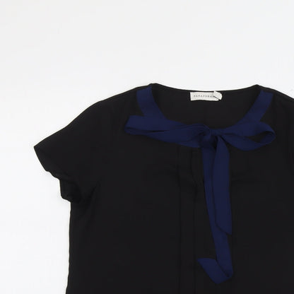 Paraphrase Womens Black Polyester Basic Blouse Size 10 Round Neck
