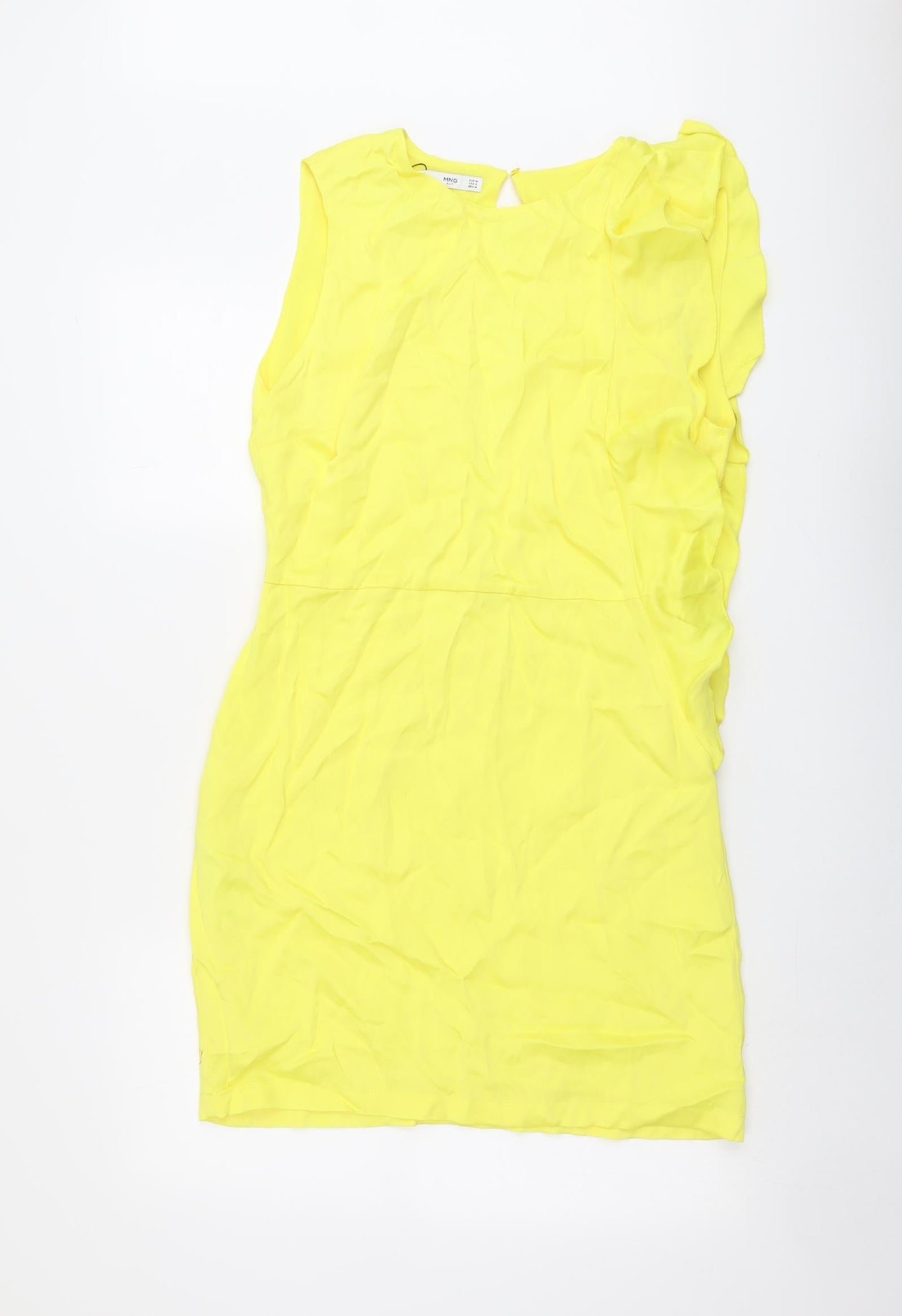Mango Womens Yellow Viscose Shift Size M Boat Neck Button