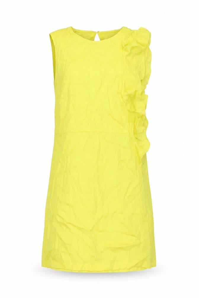 Mango Womens Yellow Viscose Shift Size M Boat Neck Button