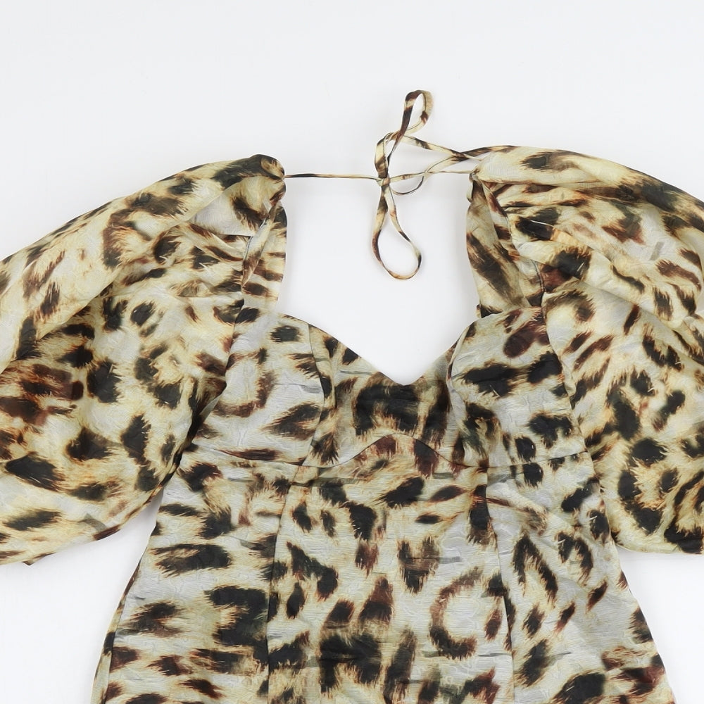 ASOS Womens Beige Animal Print Polyester Mini Size 8 Sweetheart Zip - Leopard Print