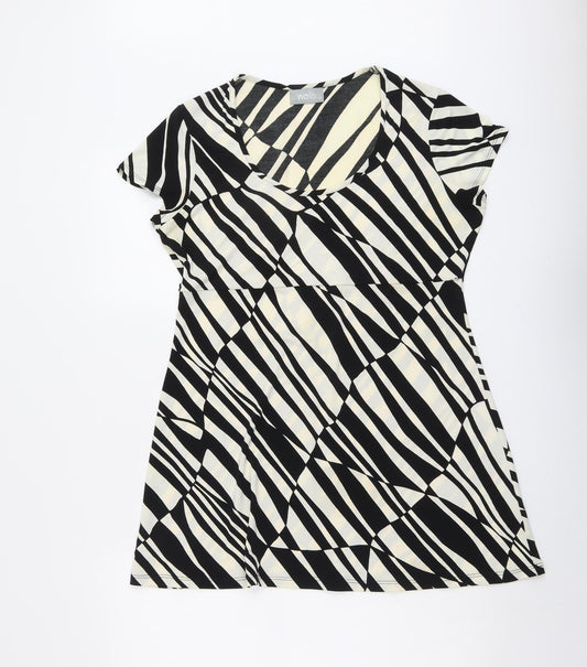 Wallis Womens Black Geometric Polyester Basic Blouse Size 14 Scoop Neck