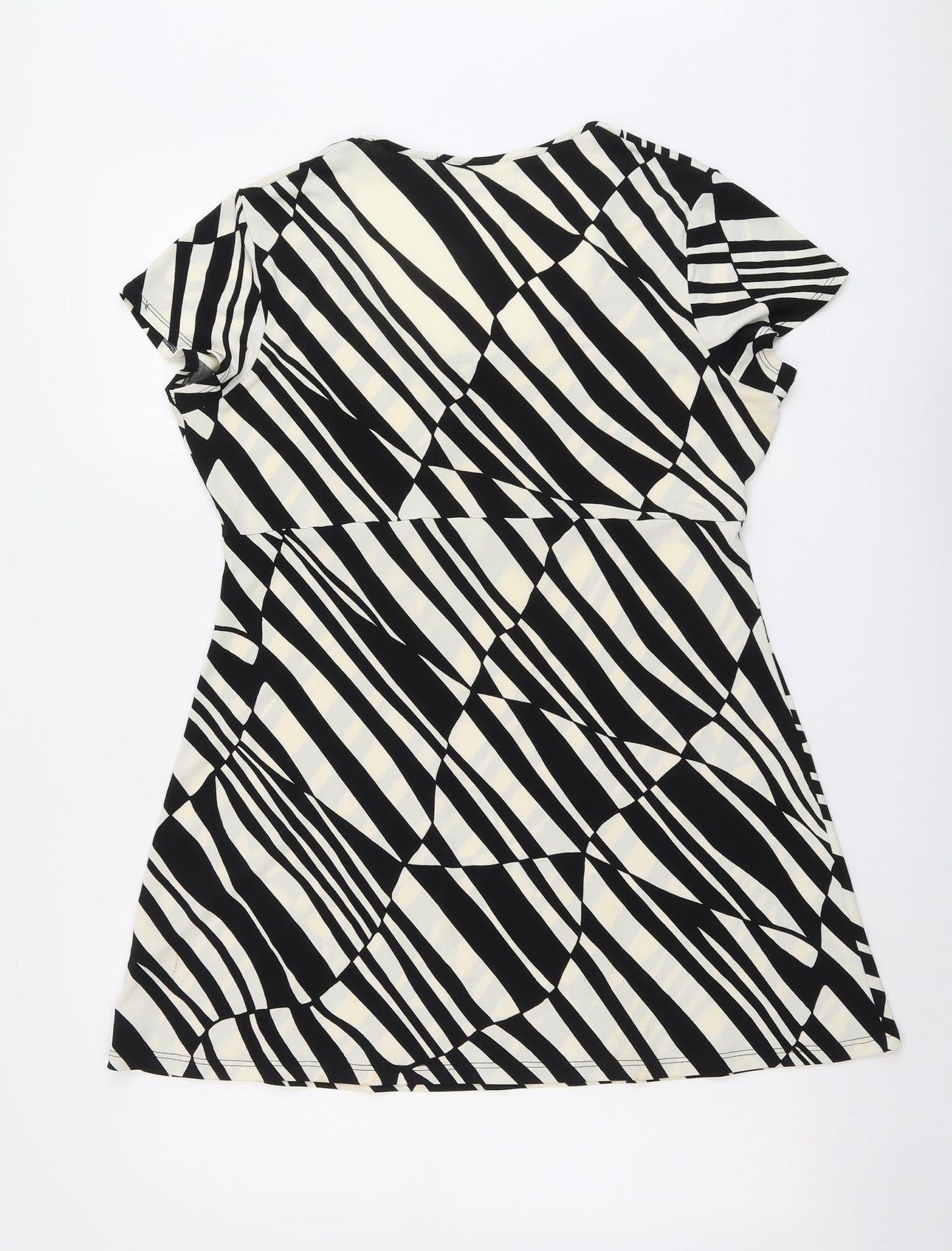 Wallis Womens Black Geometric Polyester Basic Blouse Size 14 Scoop Neck