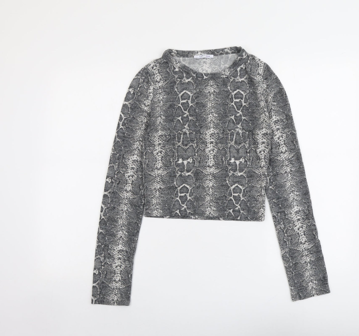 Zara Womens Grey Round Neck Animal Print Polyester Pullover Jumper Size S - Snakeskin Pattern