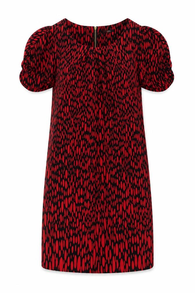Marks & Spencer Womens Red Geometric Polyester Sheath Size 14 Boat Neck Zip