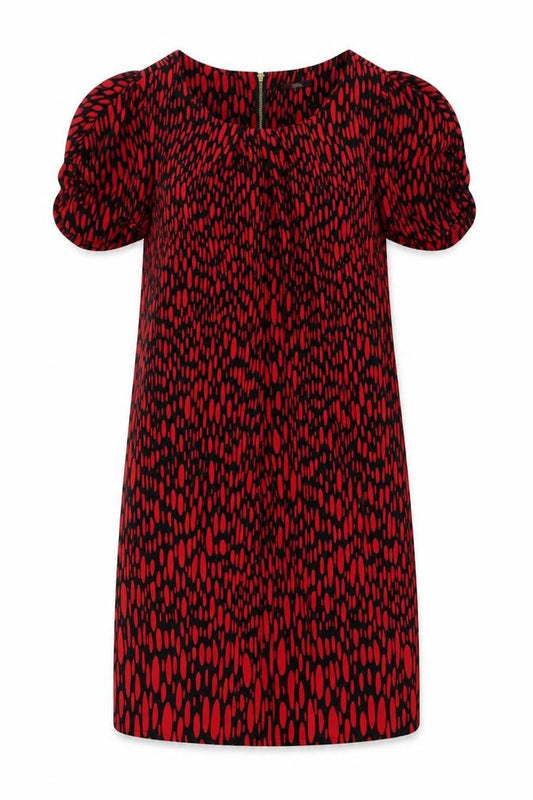 Marks & Spencer Womens Red Geometric Polyester Sheath Size 14 Boat Neck Zip