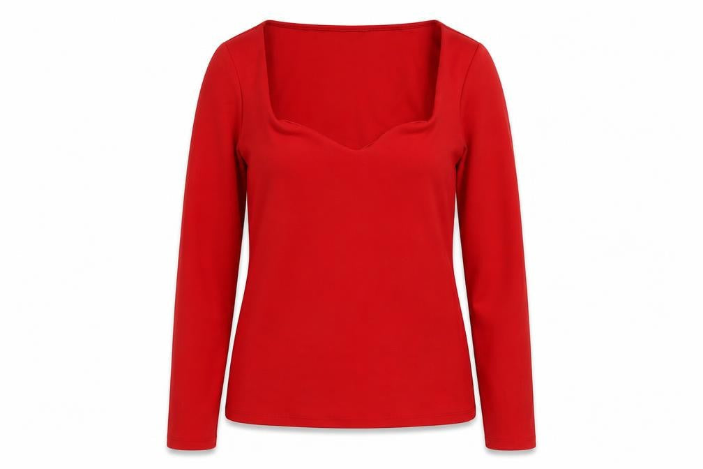 H&M Womens Red Polyester Basic Blouse Size S Square Neck
