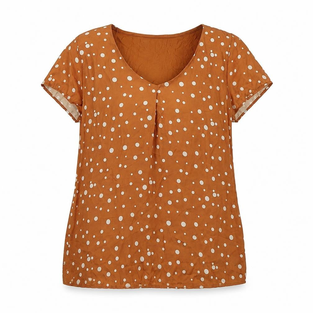 ORSAY Womens Brown Polka Dot Polyester Basic T-Shirt Size S Scoop Neck