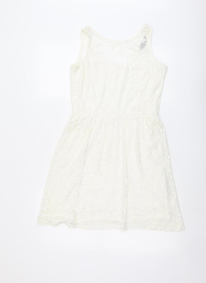 Dorothy Perkins Womens Ivory Polyester Tank Dress Size 10 Boat Neck Pullover