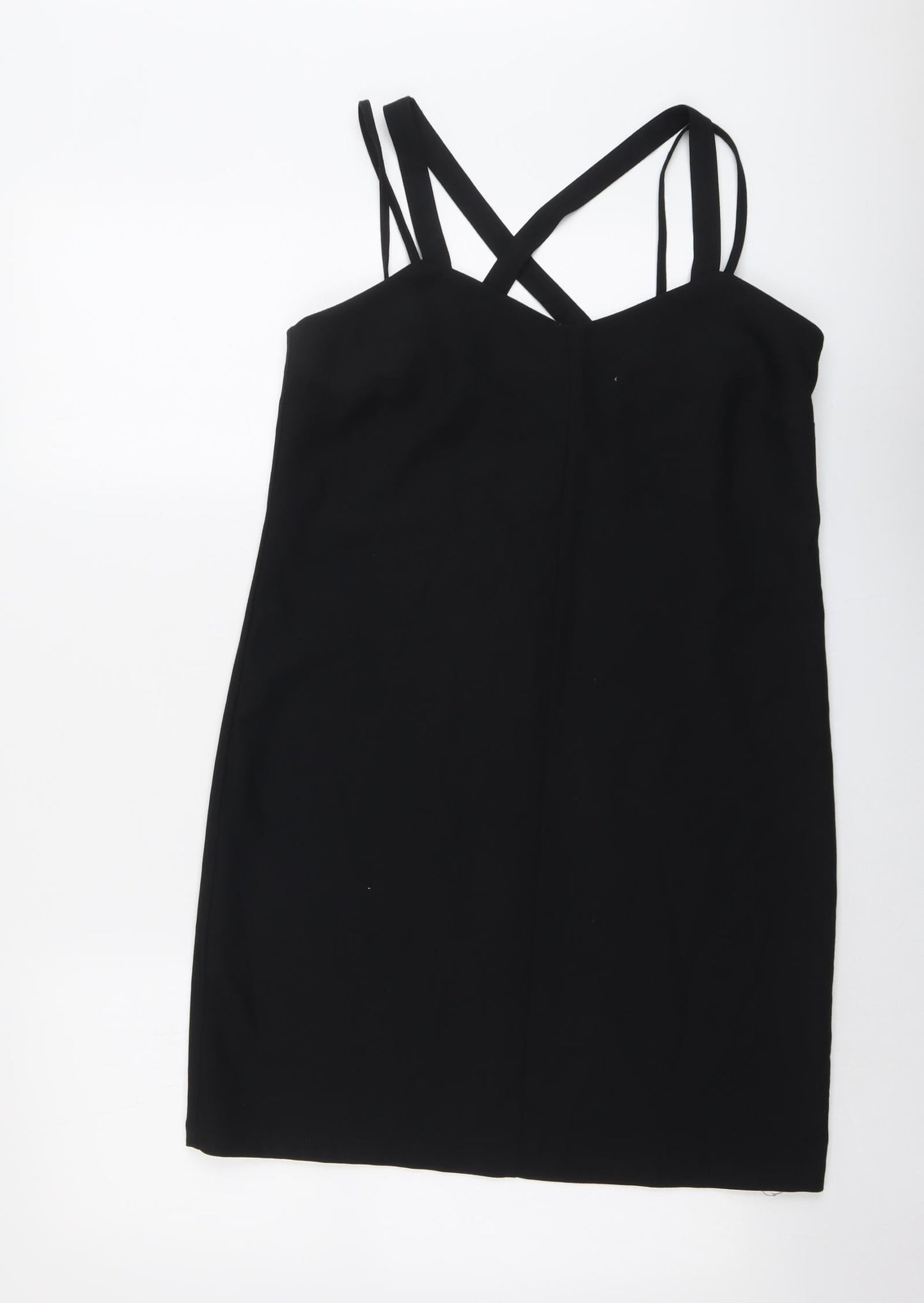 Warehouse Womens Black Polyester Mini Size 10 V-Neck Zip - Double Strap
