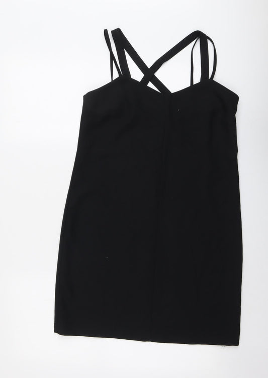 Warehouse Womens Black Polyester Mini Size 10 V-Neck Zip - Double Strap