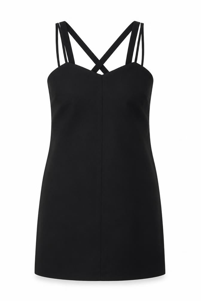 Warehouse Womens Black Polyester Mini Size 10 V-Neck Zip - Double Strap