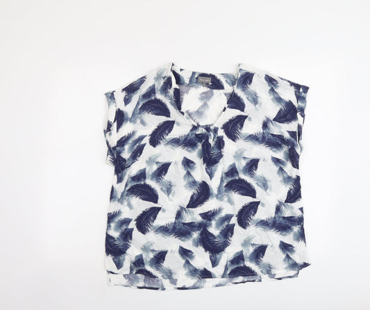 Phase Eight Womens Blue Geometric Viscose Basic T-Shirt Size 14 V-Neck - Feather Print