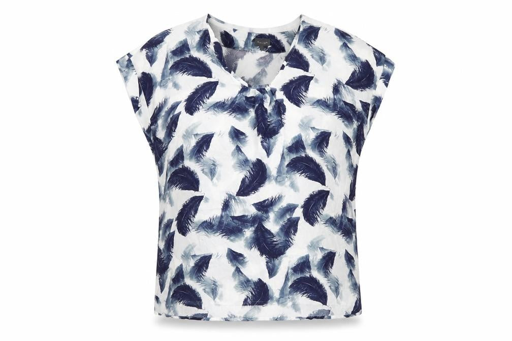 Phase Eight Womens Blue Geometric Viscose Basic T-Shirt Size 14 V-Neck - Feather Print