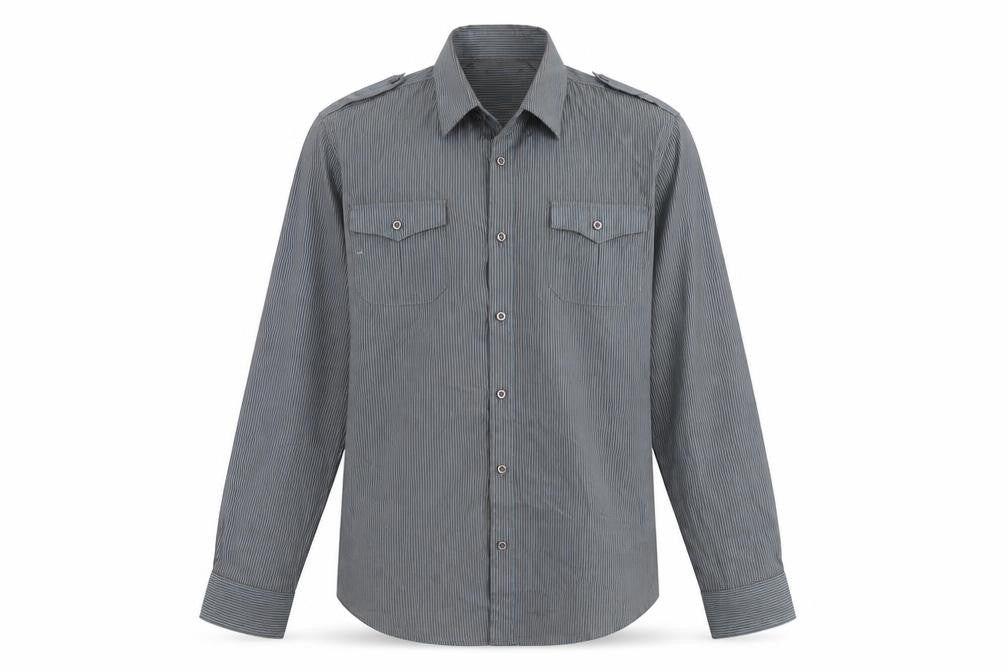 River Island Mens Grey Striped Polyester Button-Up Size M Collared Button