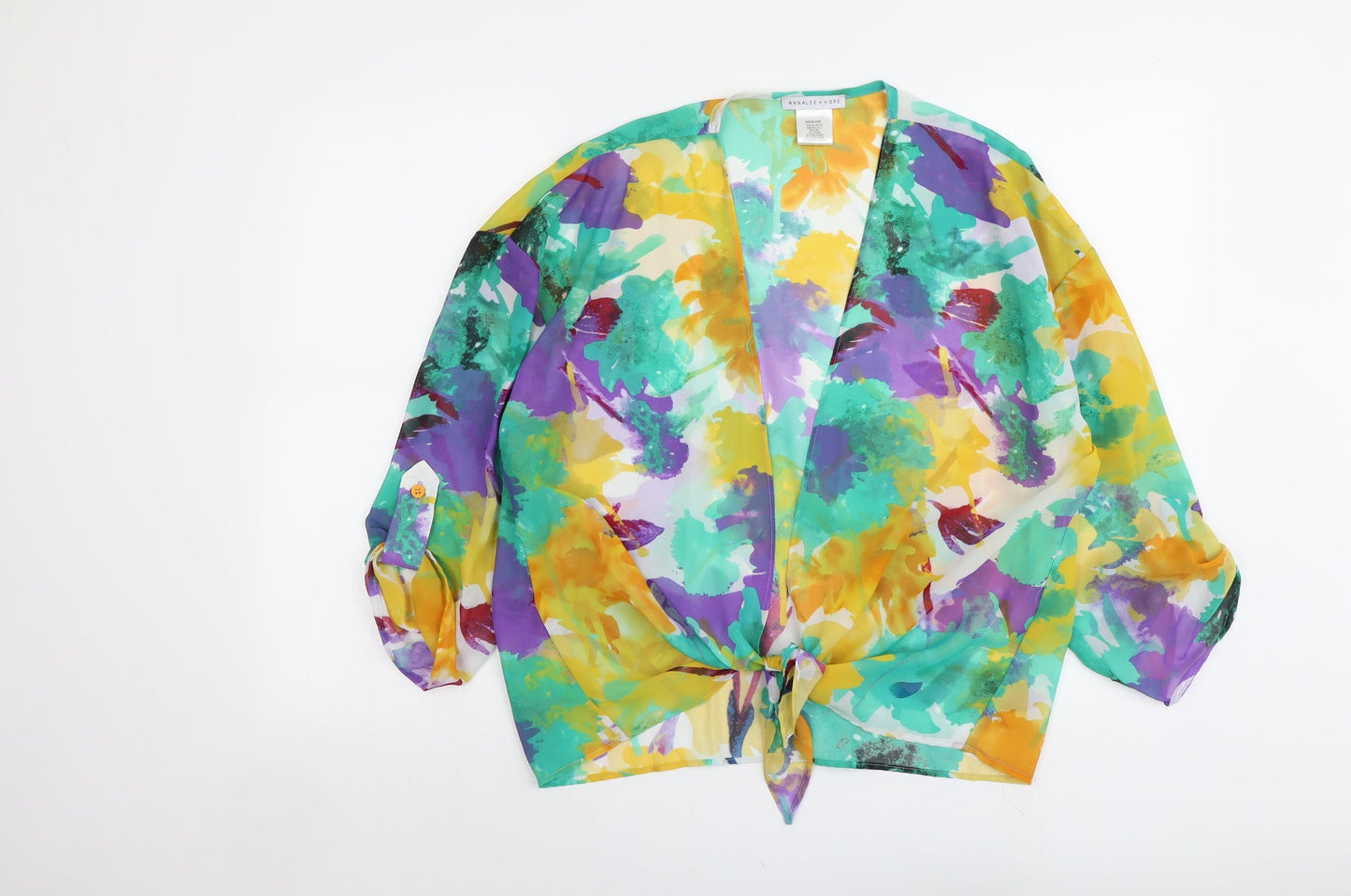 Annalee + Hope Womens Multicoloured Floral Polyester Basic Blouse Size M V-Neck - Knot Front