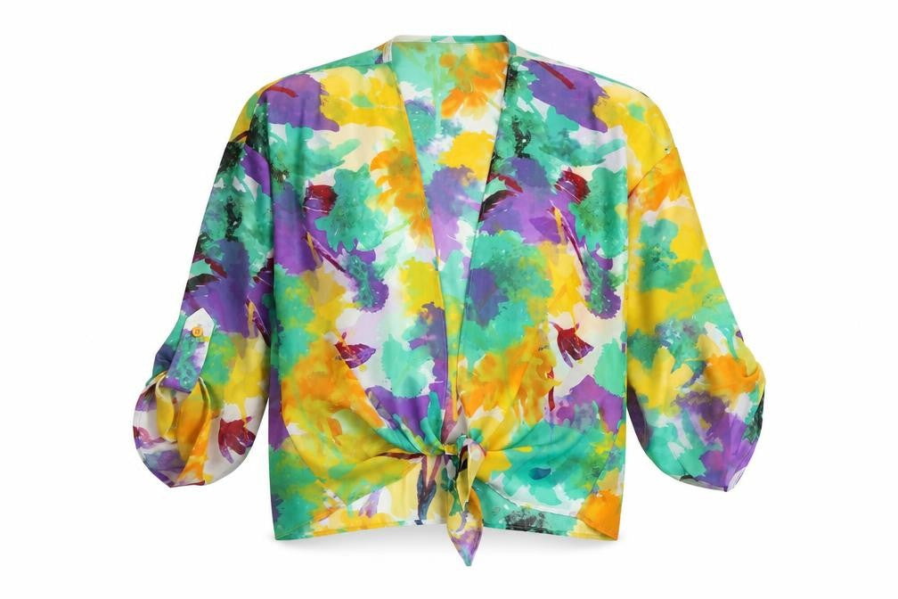 Annalee + Hope Womens Multicoloured Floral Polyester Basic Blouse Size M V-Neck - Knot Front