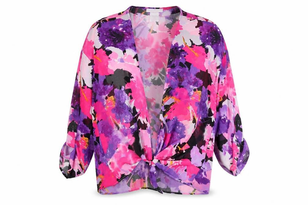 Annalee + Hope Womens Multicoloured Floral Polyester Basic Blouse Size M V-Neck - Knot Front