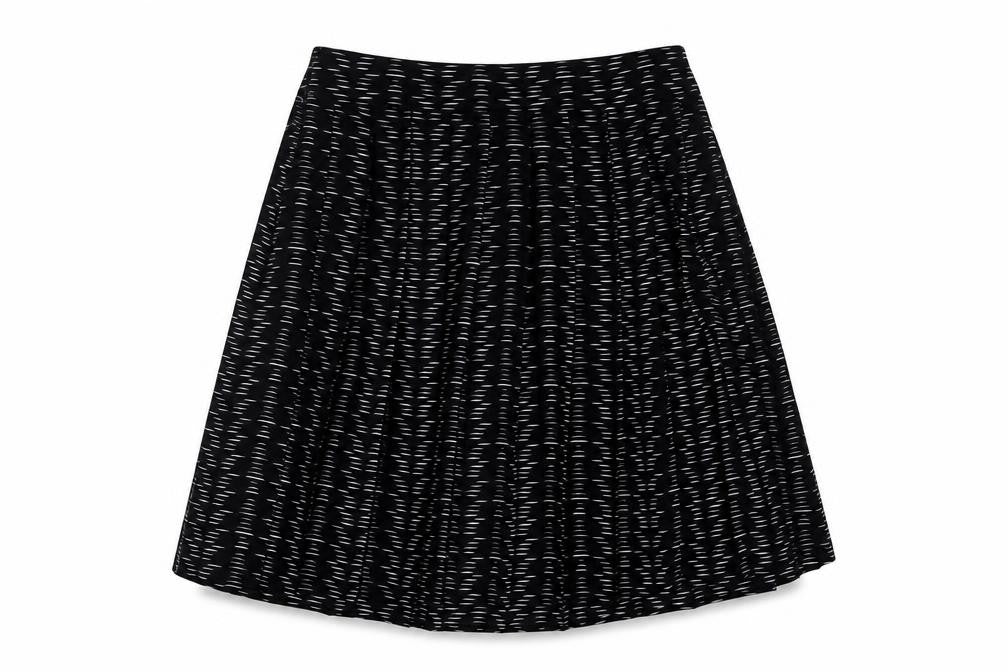 Marks & Spencer Womens Black Geometric Polyester Swing Skirt Size 8 Zip