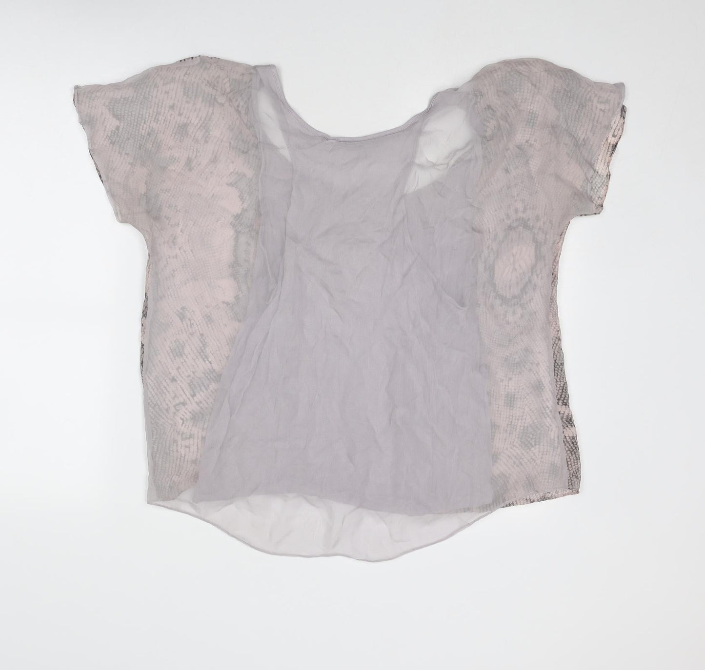 Warehouse Womens Grey Geometric Silk Basic T-Shirt Size 12 Scoop Neck