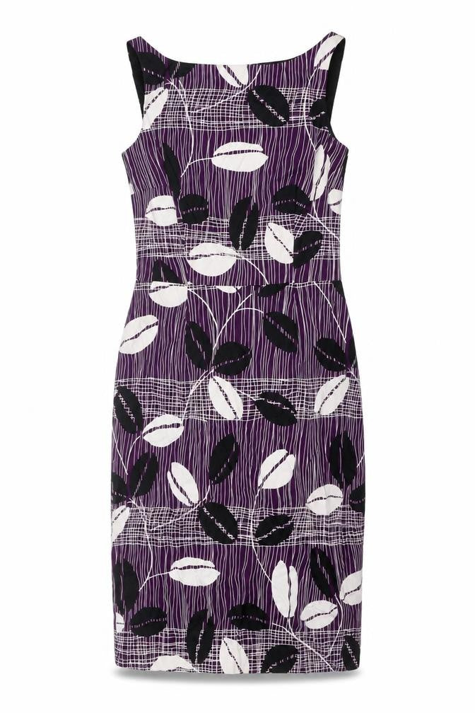 Coast Womens Purple Geometric Cotton Shift Size 8 Round Neck Zip