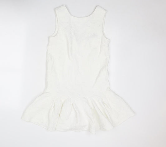 ASOS Womens White Cotton Mini Size 8 Boat Neck Zip - Textured