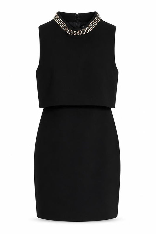 ASOS Womens Black Polyester Shift Size 6 Round Neck Zip - Embellished Neckline