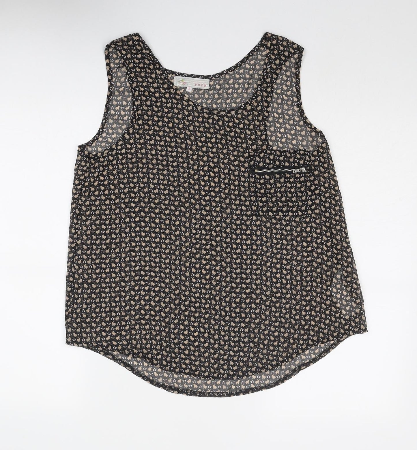Cameo Rose Womens Black Geometric Polyester Basic Tank Size S Scoop Neck