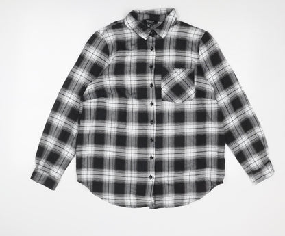 New Look Womens Grey Plaid Cotton Basic Button-Up Size 8 Collared