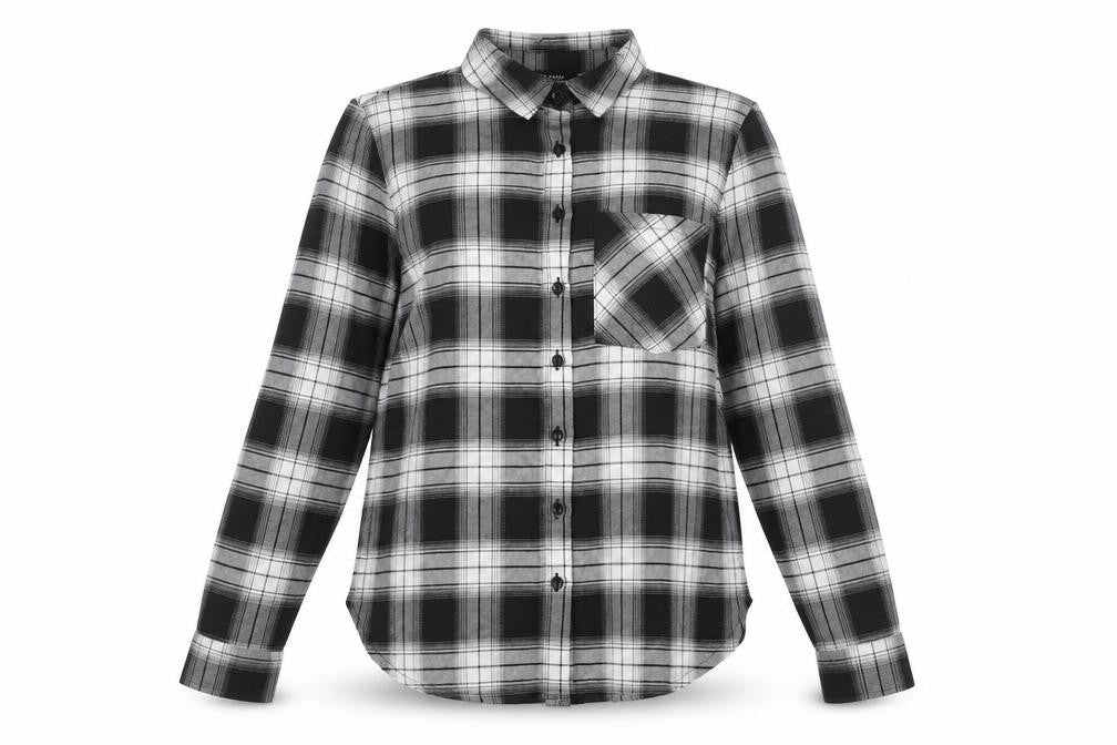 New Look Womens Grey Plaid Cotton Basic Button-Up Size 8 Collared