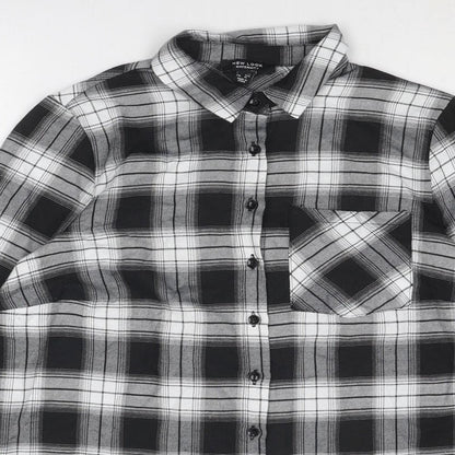 New Look Womens Grey Plaid Cotton Basic Button-Up Size 8 Collared