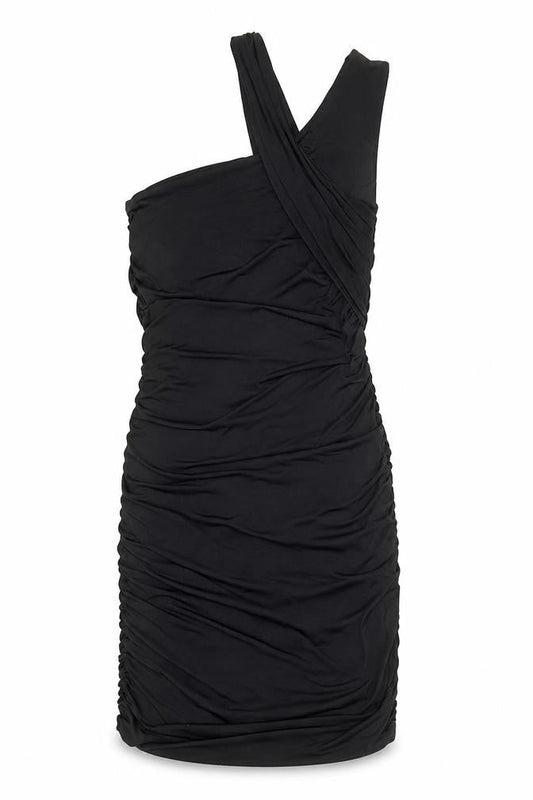 Stradivarius Womens Black Polyester Bodycon Size M Round Neck Pullover - Asymmetric Neckline
