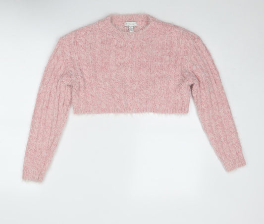 Topshop Womens Pink Round Neck Acrylic Pullover Jumper Size S