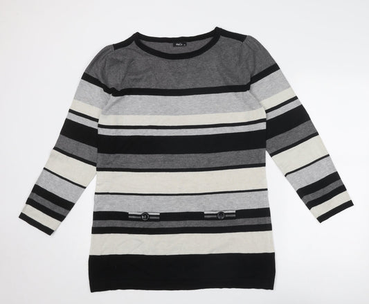 M&Co Womens Grey Boat Neck Striped Viscose Pullover Jumper Size 2XL