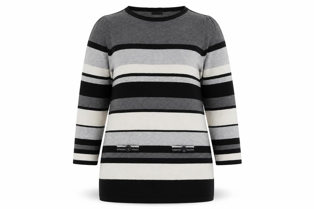 M&Co Womens Grey Boat Neck Striped Viscose Pullover Jumper Size 2XL