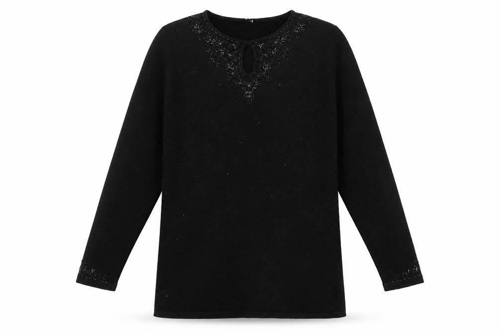 Marks & Spencer Womens Black Boat Neck Acrylic Pullover Jumper Size 10 - Embellished