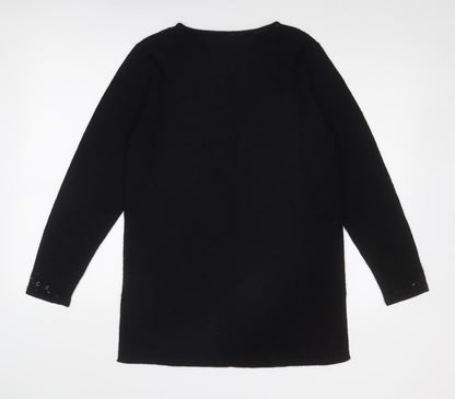 Marks & Spencer Womens Black Boat Neck Acrylic Pullover Jumper Size 10 - Embellished