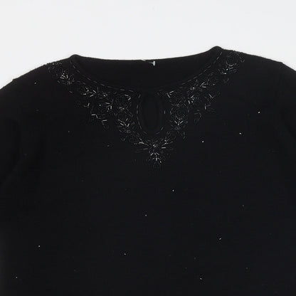 Marks & Spencer Womens Black Boat Neck Acrylic Pullover Jumper Size 10 - Embellished
