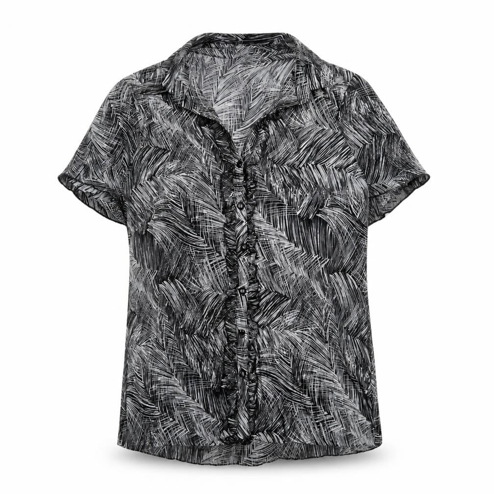 EWM Womens Black Geometric Polyester Basic Button-Up Size 10 Collared