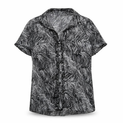 EWM Womens Black Geometric Polyester Basic Button-Up Size 10 Collared