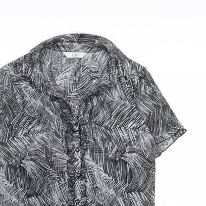 EWM Womens Black Geometric Polyester Basic Button-Up Size 10 Collared