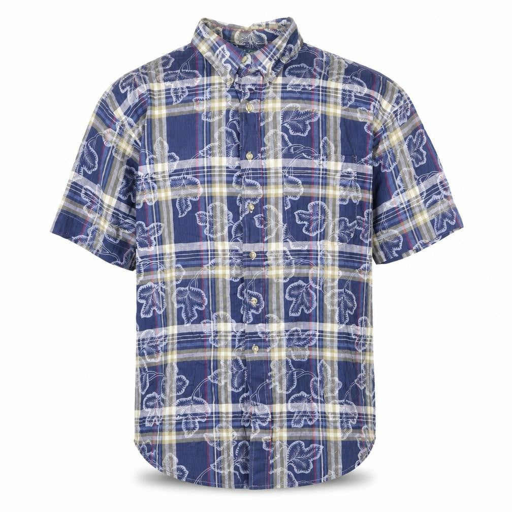 Loafers Mens Blue Plaid Cotton Button-Up Size L Collared Button