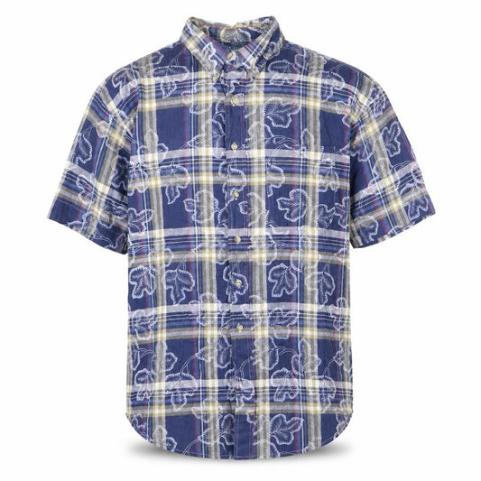 Loafers Mens Blue Plaid Cotton Button-Up Size L Collared Button