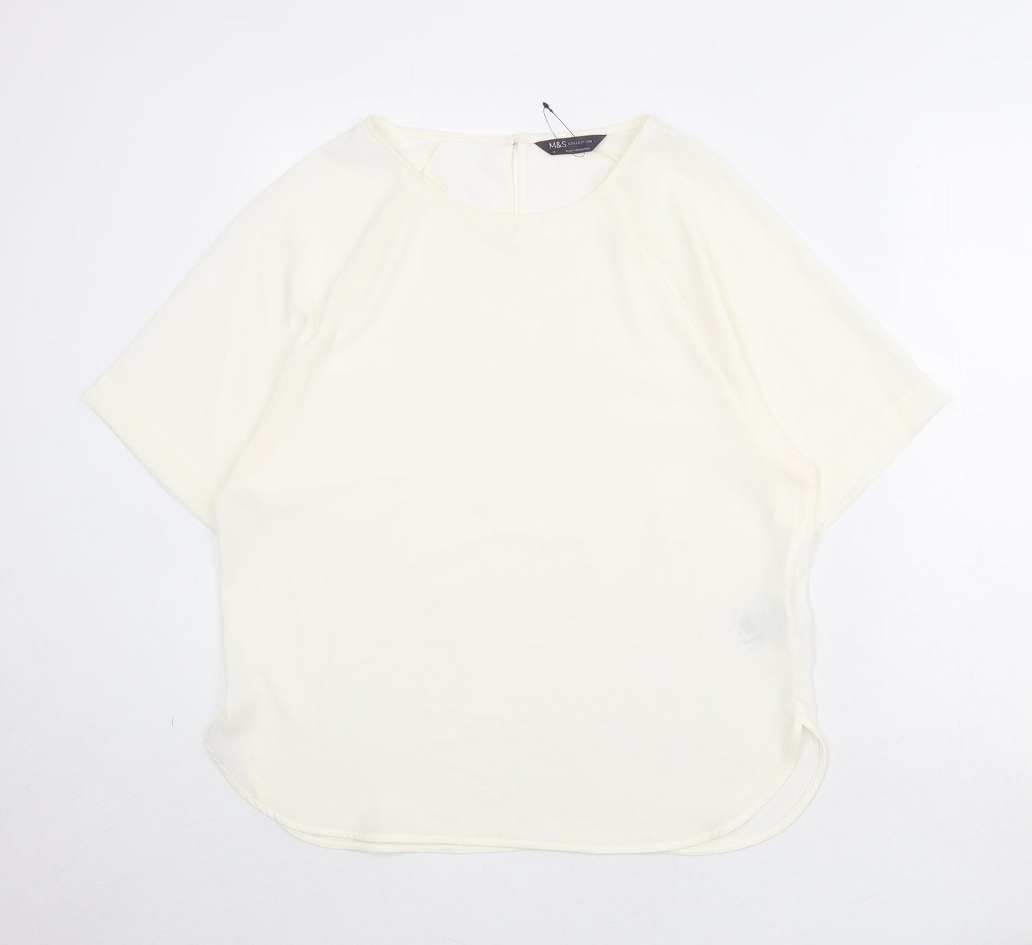 Marks and Spencer Womens Ivory Polyester Basic Blouse Size 12 Round Neck