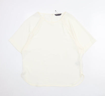 Marks & Spencer Womens Ivory Polyester Basic Blouse Size 12 Round Neck