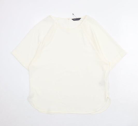 Marks and Spencer Womens Ivory Polyester Basic Blouse Size 12 Round Neck