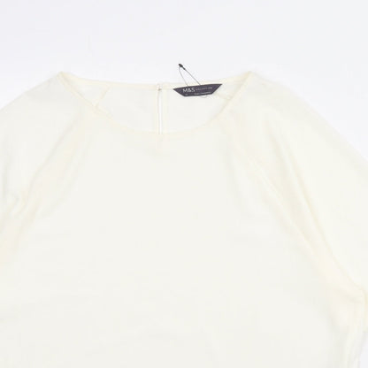 Marks & Spencer Womens Ivory Polyester Basic Blouse Size 12 Round Neck