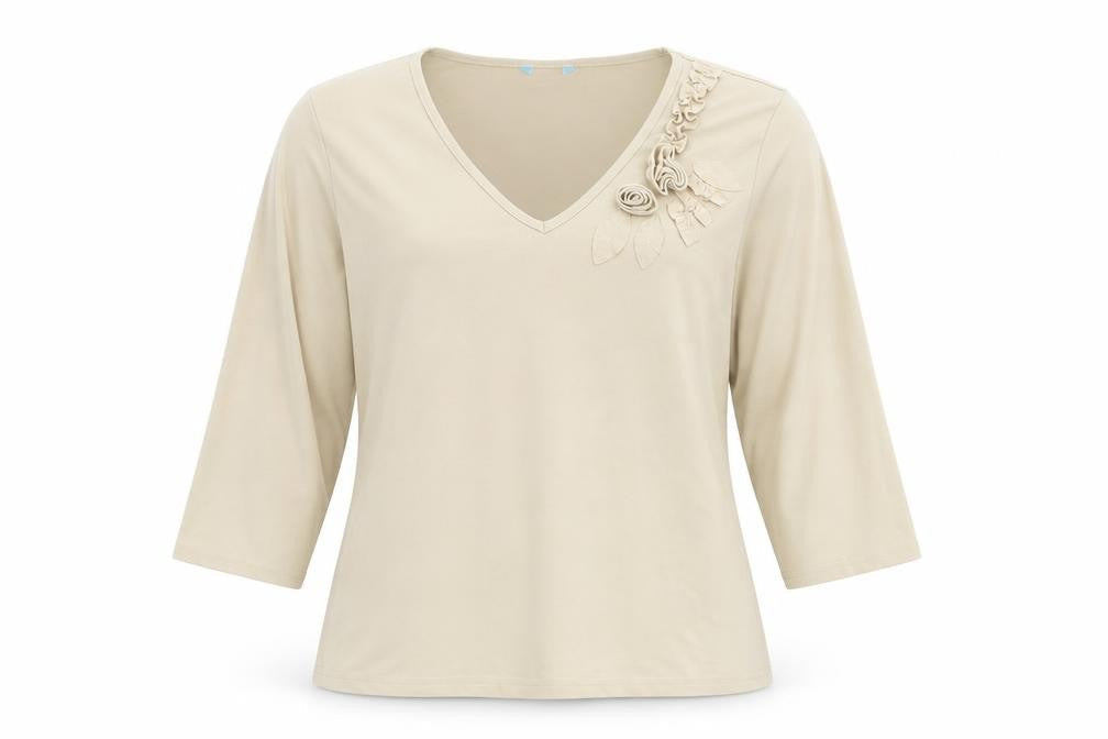 Berkertex Womens Beige Polyester Basic T-Shirt Size 16 V-Neck