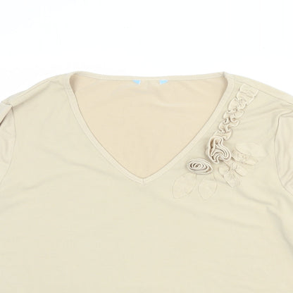 Berkertex Womens Beige Polyester Basic T-Shirt Size 16 V-Neck